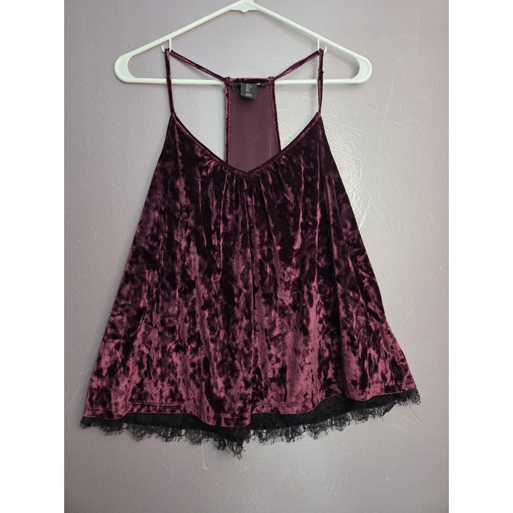 Tahari Y2K Crushed Velvet‎ Whimsigoth Fairy Racerback Top With Lace Trim Large
